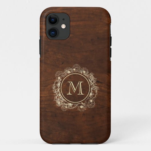 Roustig Gouden Monogram Hout Case-Mate iPhone Case (Achterkant)