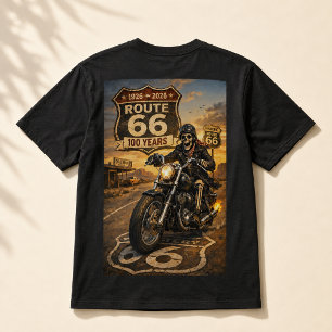 Route 66 100ste verjaardag skelet biker weg t-shirt