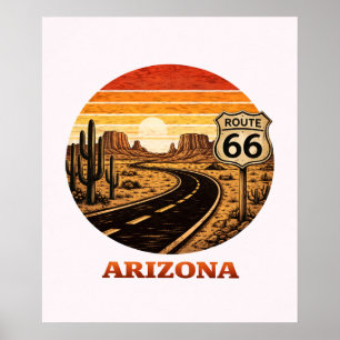 Route 66 Arizona Woestijn Retro Streep Sunset Post Poster