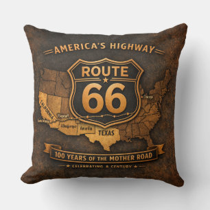 route 66 Bank Decor Vintage Kaart Americana Kunst Kussen
