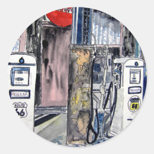 route 66 benzinestation kunst ronde sticker