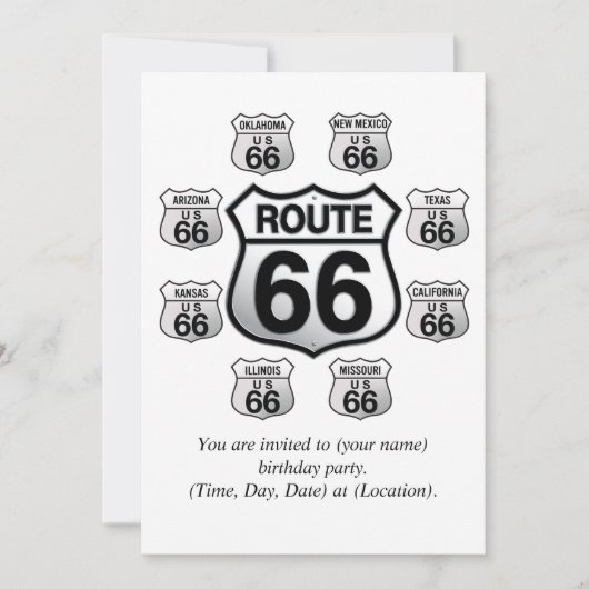 Route 66 Birthday-uitnodiging. Kaart (Voorkant)