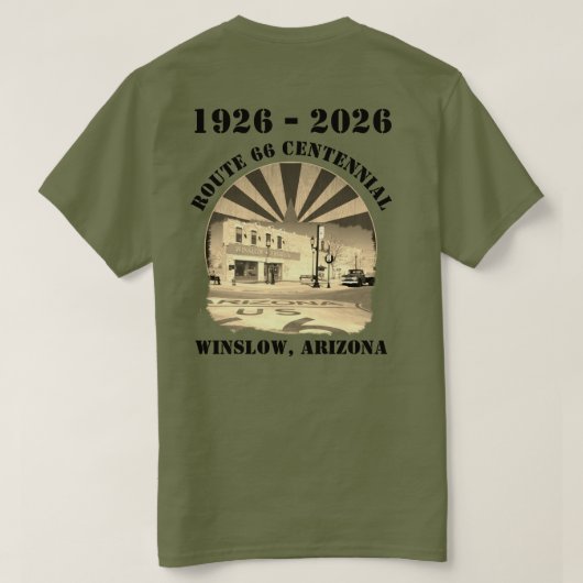 Route 66 Centennial Sepia Winslow Arizona Back T-shirt (Design achterkant)