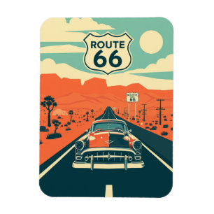 Route 66 contrastontwerp met klassieke auto magneet