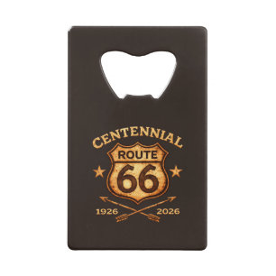 Route 66 Eeuwfeest 1926-2026 Schild Kredietkaart Flessenopener