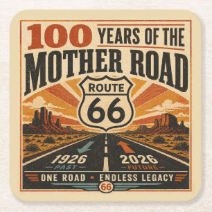 route 66 Eeuwfeest Desert Highway Feeststemming Vierkante Kartonnen Onderzetter