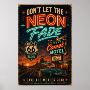 Route 66 Eeuwfeest Desert Motel Nacht Rit Poster