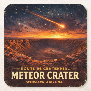 Route 66 Eeuwfeest Meteor Krater Zonsondergang Vierkante Kartonnen Onderzetter