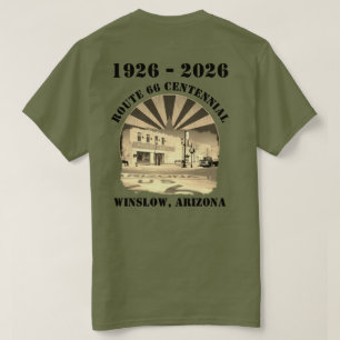 Route 66 Eeuwfeest Sepia Winslow Arizona Achterkan T-shirt