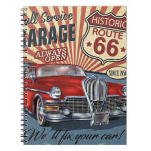  Route 66 Garage retro poster met retro ca Notitieboek