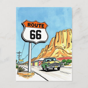 Route 66 Handgetekende Road Trip Vintage Travel Briefkaart