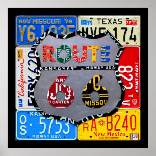 Route 66 Highway Sign License Bord Art Poster