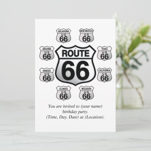 Route 66 Invitation d'anniversaire. (Debout devant)