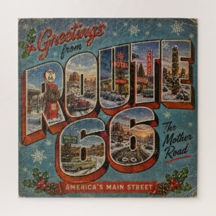 Route 66 Kerstmis grote letter ansichtkaart Legpuzzel