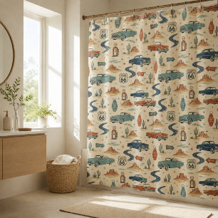 Route 66 Klassieke Auto's Woestijn Badkamer Muur D Douchegordijn