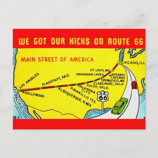 Route 66 - Kregen onze Kicks Ansichtkaart Briefkaart (Voorkant)