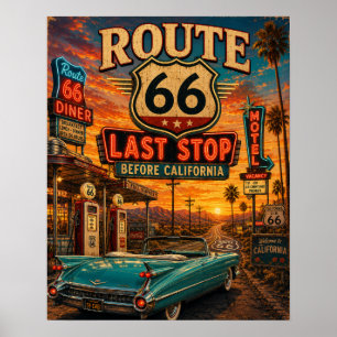 Route 66 Laatste Stop Voor Californië Vintage Retr Poster