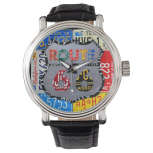 Route 66 License Bord Art Black Wrist Watch Horloge
