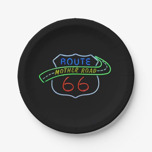 Route 66 Moeder Road Neon Sign Papieren Bordje (Voorkant)