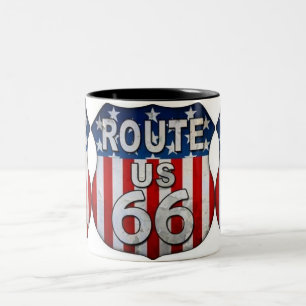 ***ROUTE 66 MOK** WETTELIJKE HOOG TWEEKLEURIGE KOFFIEMOK