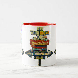 ***ROUTE 66 MOK** WETTELIJKE HOOGTE TWEEKLEURIGE KOFFIEMOK