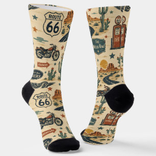 route 66 Motorfiets Benzinepomp Road Trip Stijl Sokken