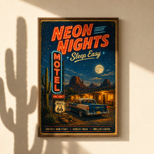 Route 66 Neon Motel Dromen Poster
