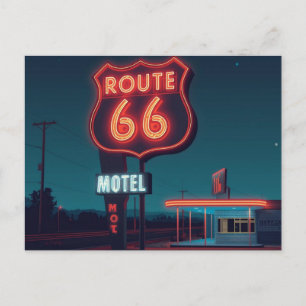 Route 66 Neon Motel Nacht Reis Kunst Feestdagenkaart
