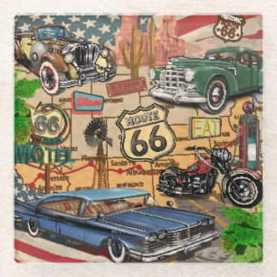  Route 66, nostalgisch poster. Glazen Onderzetter