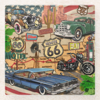  Route 66, nostalgisch poster. Glazen Onderzetter