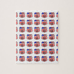 Route 66 Ondertekening van de weg met vlag Legpuzzel