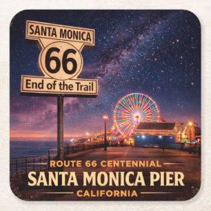 Route 66 Pier Drinken Kustsouvenir Vierkante Kartonnen Onderzetter