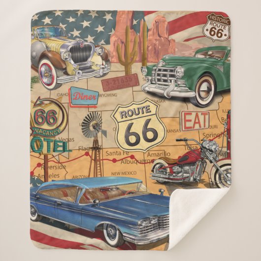  Route 66 poster. Sherpa Deken (Voorkant)