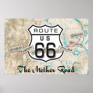 Route 66 Poster van de Kaart