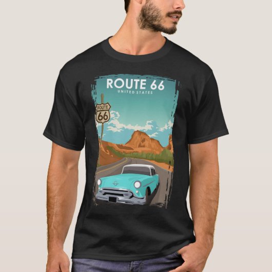 Route 66  Retro Amerikaanse Reisposter T-shirt (Voorkant)