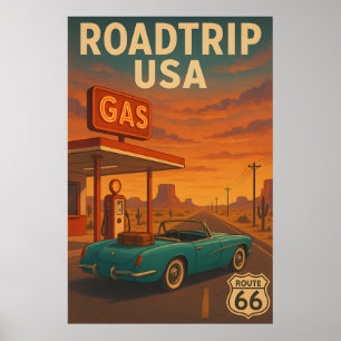 Route 66 Road Trip - Retro Amerikaanse Reizen Poster