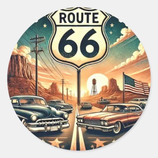 Route 66 ronde sticker (Voorkant)