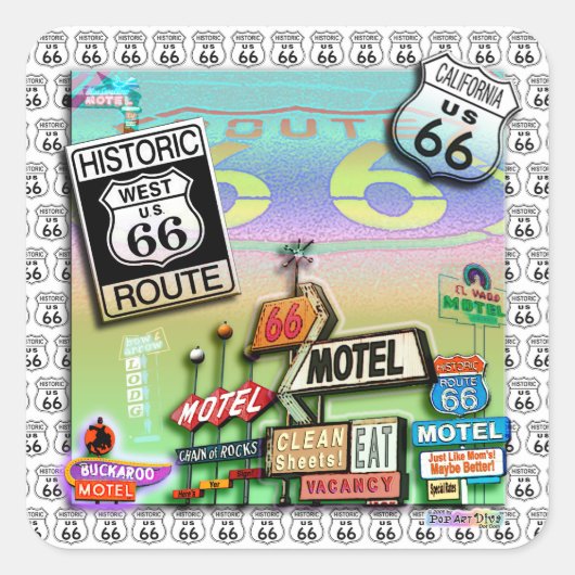 ROUTE 66 STICKERS Carrés par PopArtDiva (Devant)