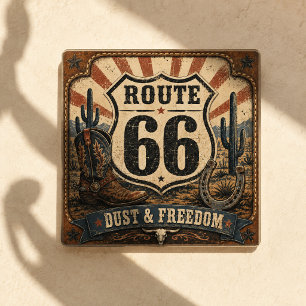 Route 66 Stof Vrijheid Vintage Western Tafelonderl Glazen Onderzetter