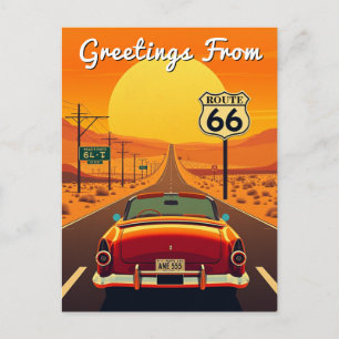Route 66 Sunset Highway met Auto Briefkaart