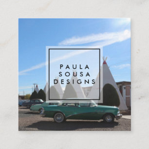 Route 66 TeePee  Retro Toerisme met foto's op reis Vierkante Visitekaartje