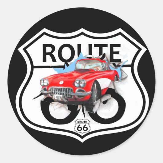 Route 66 teken geschenken ronde sticker (Voorkant)