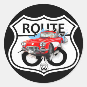 Route 66 tekengiften ronde sticker