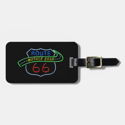 Route 66, The Moeder Road, Neon Sign Bagagelabel (Voorkant horizontaal)