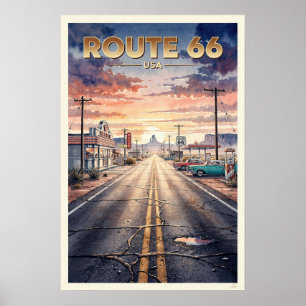 Route 66 USA Reis met Vintage Sfeer Poster
