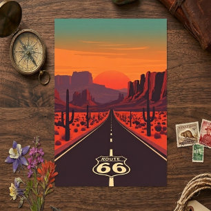 Route 66 USA Vintage Zonsondergang Woestijn Briefkaart