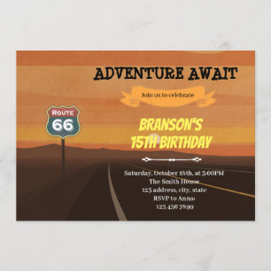 Route 66 verjaardag thema Uitnodiging