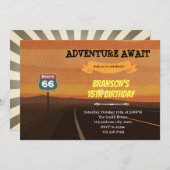 Route 66 verjaardagsthema Uitnodiging (Voorkant / Achterkant)