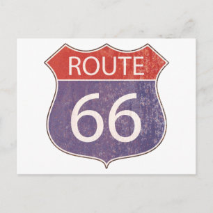 Route 66 Verkeersteken - rode & blauwe roestig Briefkaart