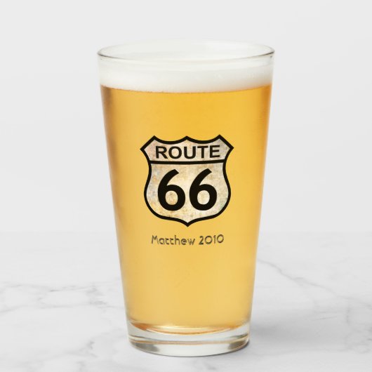 Route 66 Verre avec votre nom, date ou autre texte (Devant (rempli))